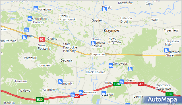 mapa Paprotnia gmina Krzymów, Paprotnia gmina Krzymów na mapie Targeo