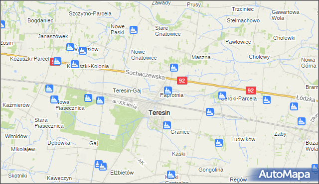 mapa Paprotnia gmina Teresin, Paprotnia gmina Teresin na mapie Targeo