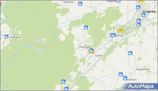 mapa Paruszka, Paruszka na mapie Targeo