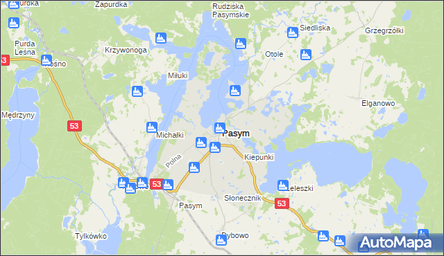 mapa Pasym powiat szczycieński, Pasym powiat szczycieński na mapie Targeo