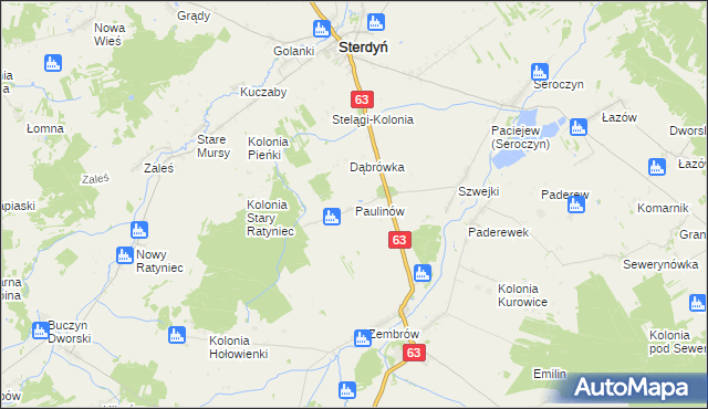 mapa Paulinów gmina Sterdyń, Paulinów gmina Sterdyń na mapie Targeo