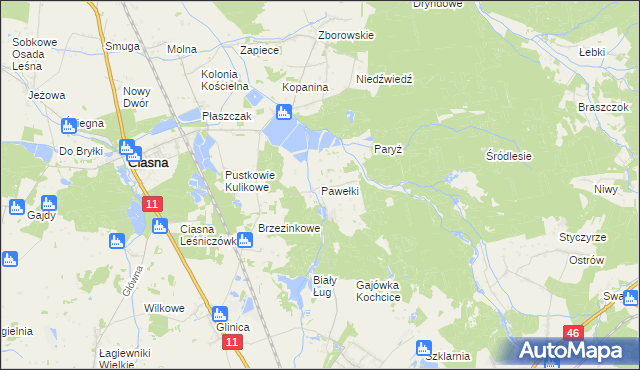 mapa Pawełki gmina Kochanowice, Pawełki gmina Kochanowice na mapie Targeo