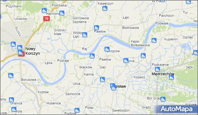 mapa Pawłów gmina Bolesław, Pawłów gmina Bolesław na mapie Targeo