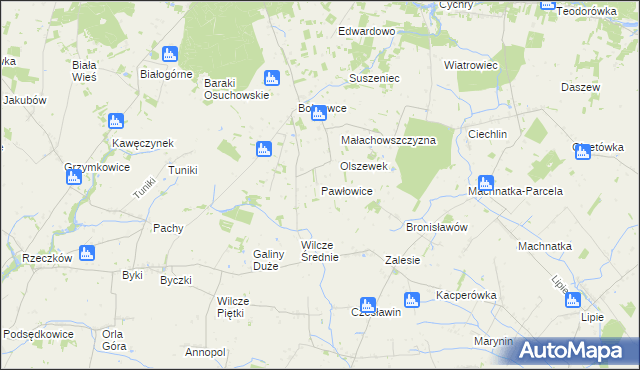 mapa Pawłowice gmina Mszczonów, Pawłowice gmina Mszczonów na mapie Targeo