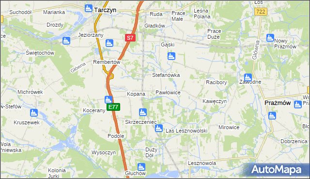 mapa Pawłowice gmina Tarczyn, Pawłowice gmina Tarczyn na mapie Targeo