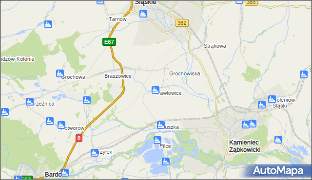 mapa Pawłowice gmina Ząbkowice Śląskie, Pawłowice gmina Ząbkowice Śląskie na mapie Targeo