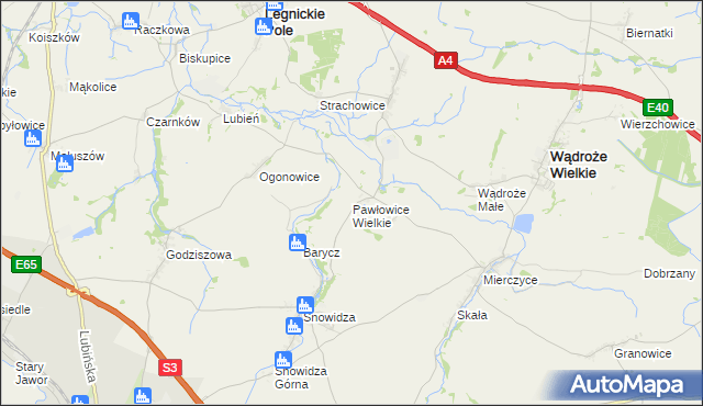 mapa Pawłowice Wielkie, Pawłowice Wielkie na mapie Targeo