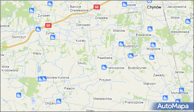 mapa Pawłówka gmina Chynów, Pawłówka gmina Chynów na mapie Targeo