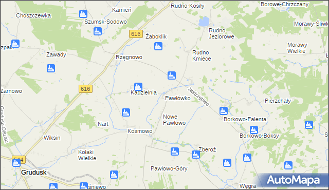 mapa Pawłówko gmina Czernice Borowe, Pawłówko gmina Czernice Borowe na mapie Targeo