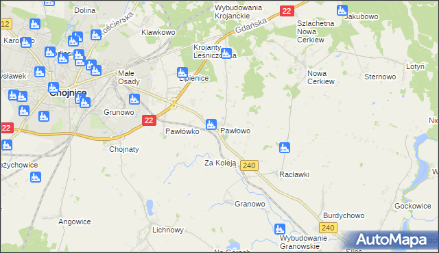 mapa Pawłowo gmina Chojnice, Pawłowo gmina Chojnice na mapie Targeo