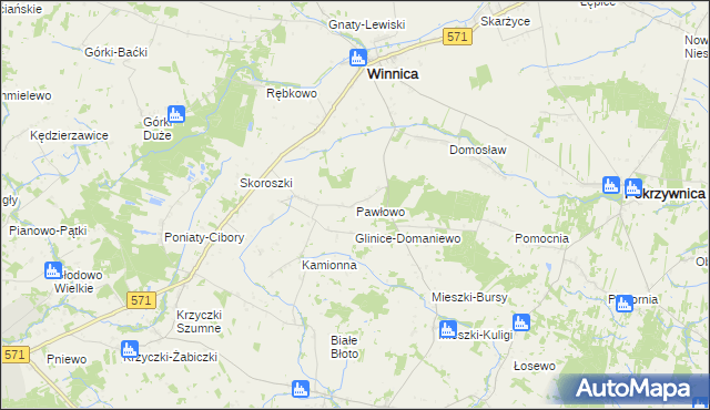 mapa Pawłowo gmina Winnica, Pawłowo gmina Winnica na mapie Targeo