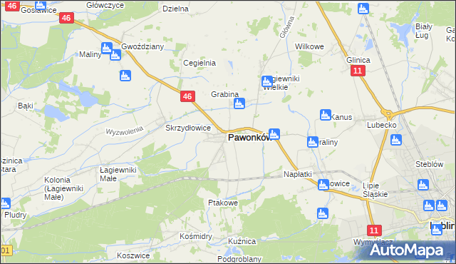 mapa Pawonków, Pawonków na mapie Targeo