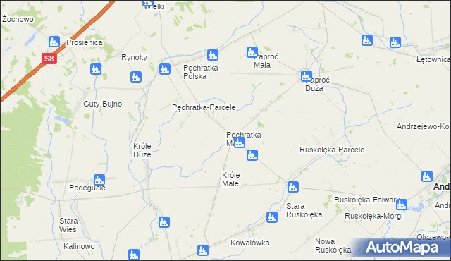 mapa Pęchratka Mała, Pęchratka Mała na mapie Targeo