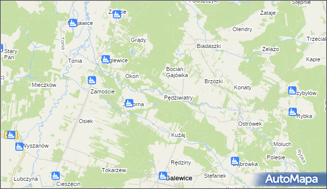 mapa Pędziwiatry gmina Galewice, Pędziwiatry gmina Galewice na mapie Targeo