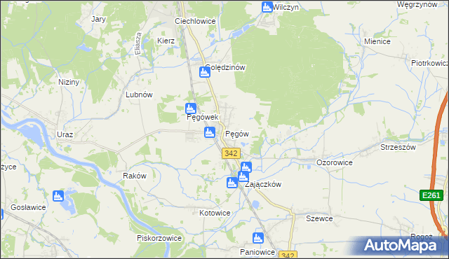 mapa Pęgów gmina Oborniki Śląskie, Pęgów gmina Oborniki Śląskie na mapie Targeo