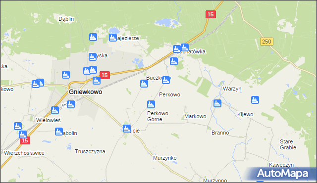 mapa Perkowo gmina Gniewkowo, Perkowo gmina Gniewkowo na mapie Targeo