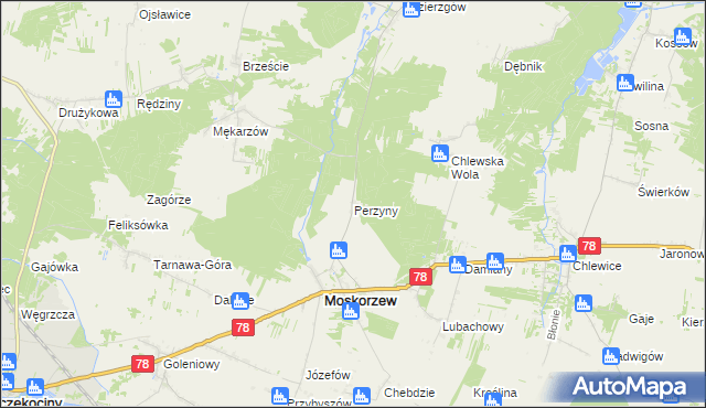 mapa Perzyny gmina Moskorzew, Perzyny gmina Moskorzew na mapie Targeo