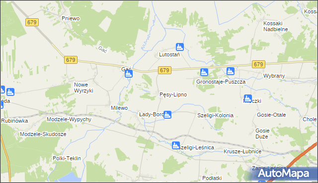 mapa Pęsy-Lipno gmina Zambrów, Pęsy-Lipno gmina Zambrów na mapie Targeo