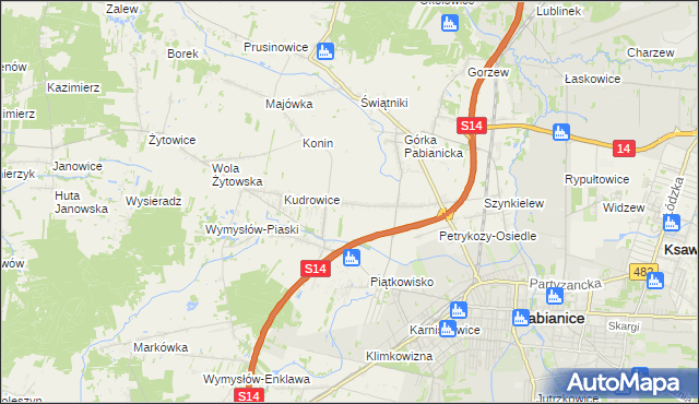 mapa Petrykozy gmina Pabianice, Petrykozy gmina Pabianice na mapie Targeo