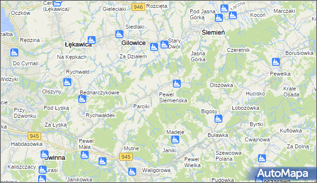 mapa Pewel Ślemieńska, Pewel Ślemieńska na mapie Targeo