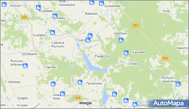 mapa Piaseczno gmina Wielgie, Piaseczno gmina Wielgie na mapie Targeo