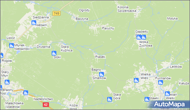 mapa Piasek gmina Stąporków, Piasek gmina Stąporków na mapie Targeo