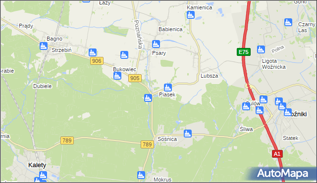 mapa Piasek gmina Woźniki, Piasek gmina Woźniki na mapie Targeo