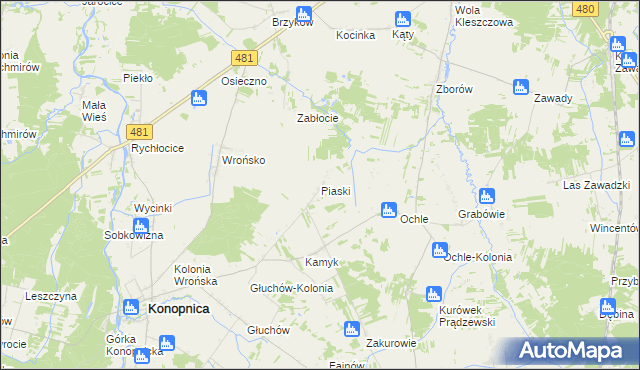 mapa Piaski gmina Konopnica, Piaski gmina Konopnica na mapie Targeo