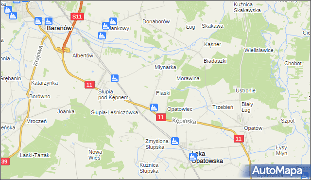 mapa Piaski gmina Łęka Opatowska, Piaski gmina Łęka Opatowska na mapie Targeo