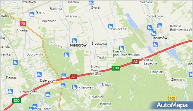 mapa Piaski gmina Nieborów, Piaski gmina Nieborów na mapie Targeo