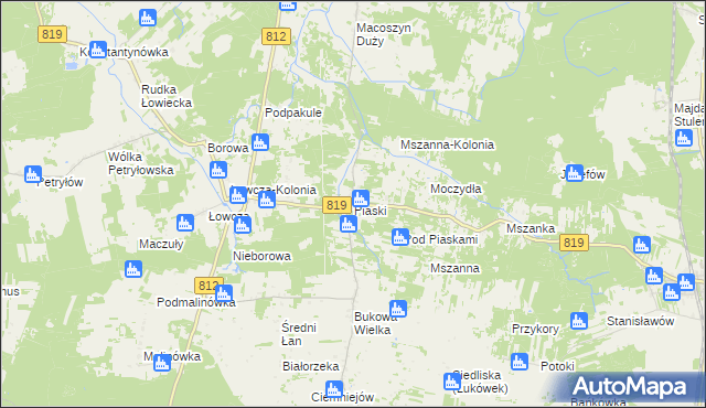 mapa Piaski gmina Wola Uhruska, Piaski gmina Wola Uhruska na mapie Targeo