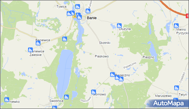 mapa Piaskowo gmina Banie, Piaskowo gmina Banie na mapie Targeo