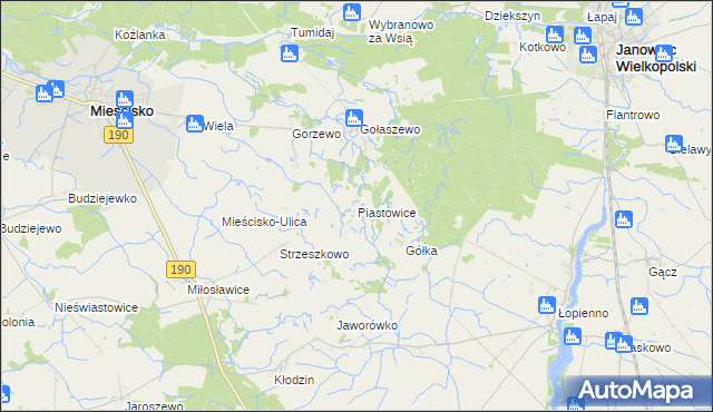 mapa Piastowice gmina Mieścisko, Piastowice gmina Mieścisko na mapie Targeo