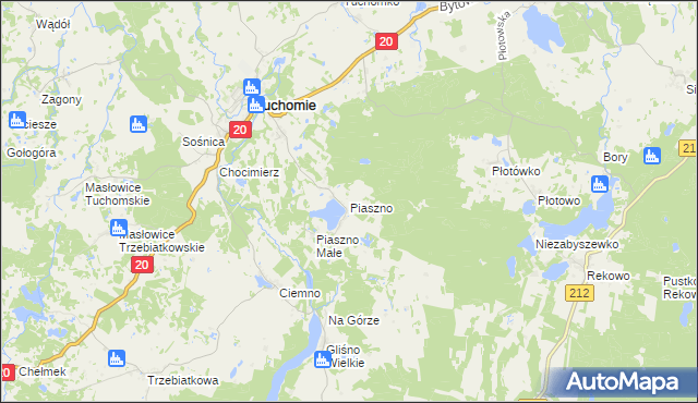 mapa Piaszno gmina Tuchomie, Piaszno gmina Tuchomie na mapie Targeo