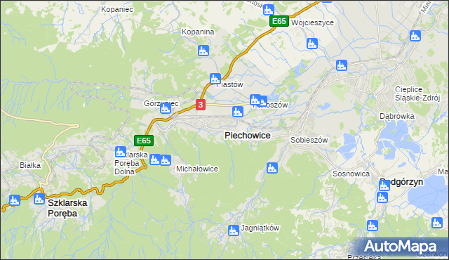 mapa Piechowice powiat jeleniogórski, Piechowice powiat jeleniogórski na mapie Targeo