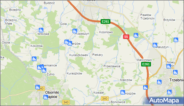 mapa Piekary gmina Oborniki Śląskie, Piekary gmina Oborniki Śląskie na mapie Targeo