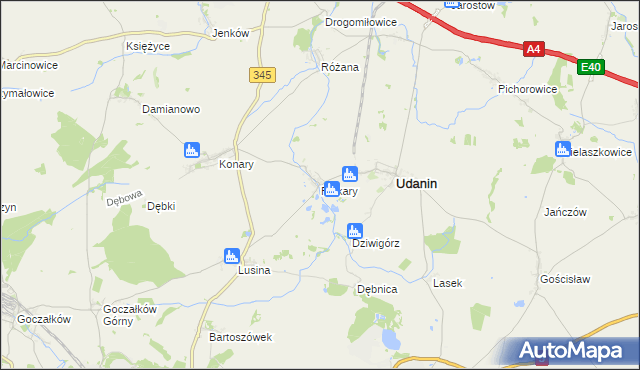 mapa Piekary gmina Udanin, Piekary gmina Udanin na mapie Targeo
