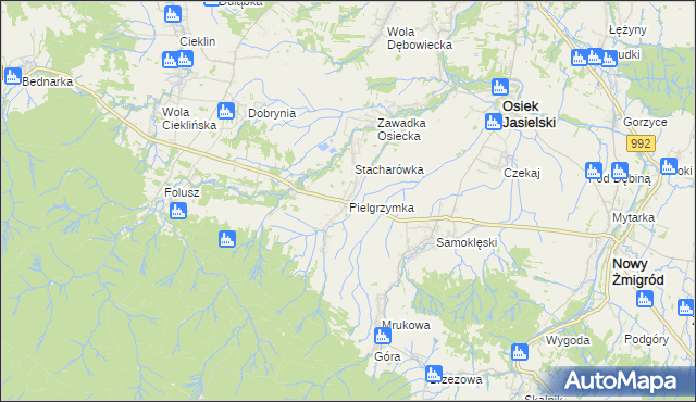 mapa Pielgrzymka gmina Osiek Jasielski, Pielgrzymka gmina Osiek Jasielski na mapie Targeo