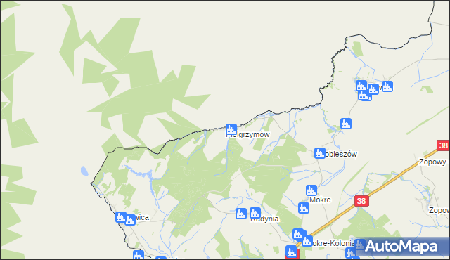 mapa Pielgrzymów gmina Głubczyce, Pielgrzymów gmina Głubczyce na mapie Targeo