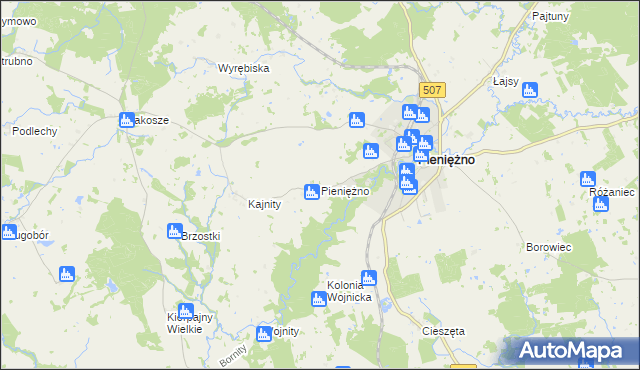 mapa Pieniężno powiat braniewski, Pieniężno powiat braniewski na mapie Targeo