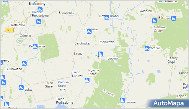 mapa Pieńki gmina Bargłów Kościelny, Pieńki gmina Bargłów Kościelny na mapie Targeo