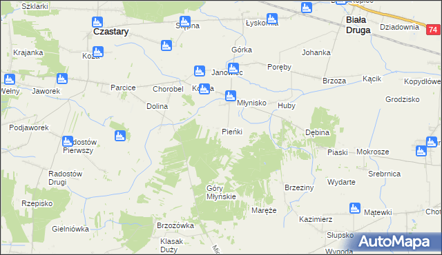 mapa Pieńki gmina Biała, Pieńki gmina Biała na mapie Targeo