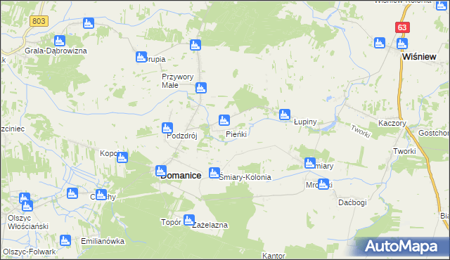 mapa Pieńki gmina Domanice, Pieńki gmina Domanice na mapie Targeo