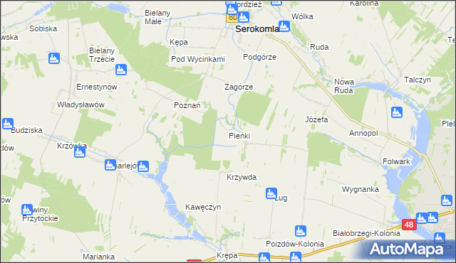 mapa Pieńki gmina Serokomla, Pieńki gmina Serokomla na mapie Targeo