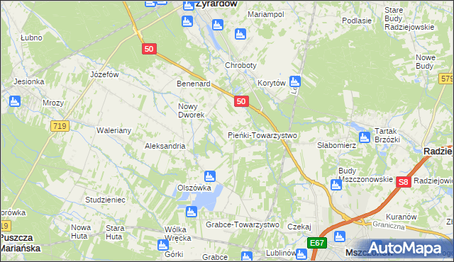 mapa Pieńki-Towarzystwo, Pieńki-Towarzystwo na mapie Targeo