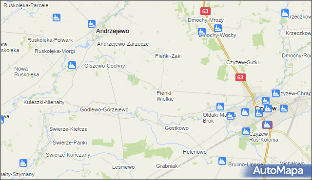 mapa Pieńki Wielkie, Pieńki Wielkie na mapie Targeo