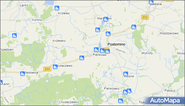 mapa Pieńkowo gmina Postomino, Pieńkowo gmina Postomino na mapie Targeo