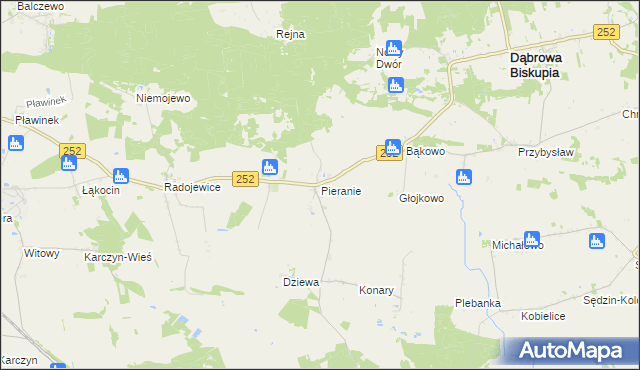 mapa Pieranie gmina Dąbrowa Biskupia, Pieranie gmina Dąbrowa Biskupia na mapie Targeo