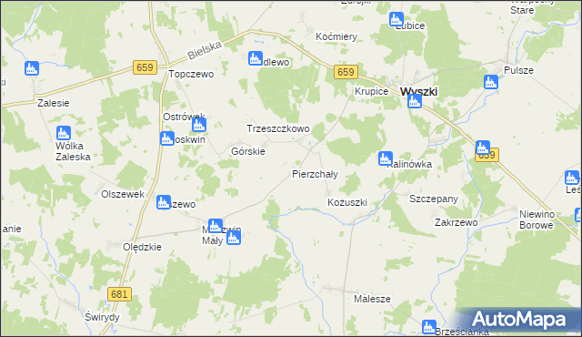 mapa Pierzchały gmina Wyszki, Pierzchały gmina Wyszki na mapie Targeo