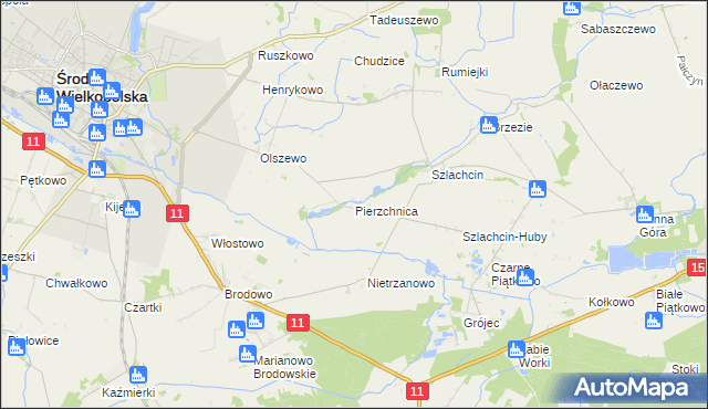 mapa Pierzchnica gmina Środa Wielkopolska, Pierzchnica gmina Środa Wielkopolska na mapie Targeo